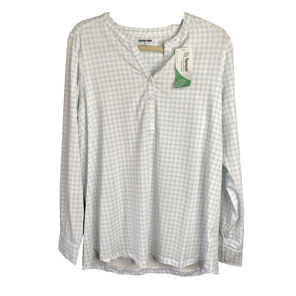 Lands End Shirt Womens Medium 10-12 NEW Blue White Gingham Long Sleeve Blouse - Picture 7 of 7